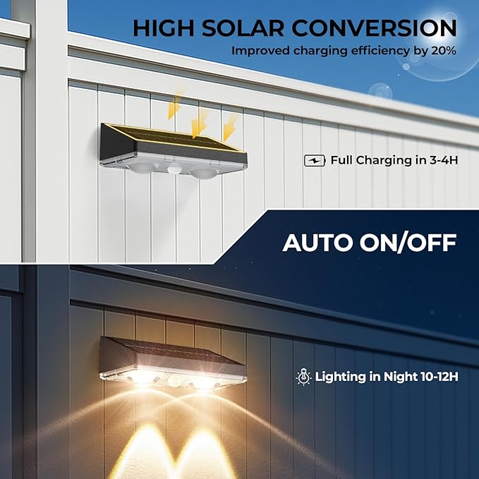 Solar Fence Lights Outdoor 2 Pack – IP65 Waterproof Wireless Solar Deck Lights with 9 Color Modes, 80 Lumen Bright LED for Fence, Backyard, Patio, Pool, Wall – 12+ Hour Runtime, No Wiring