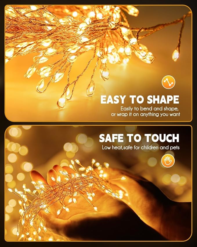 Brightown Solar String Lights for Outside, 2 Packs Total 39.2Ft 480 LED Solar Fairy Lights for Outdoor Waterproof, Firecracker Twinkle Lights with 8 Modes for Patio Party Garden Yard Home, Warm White