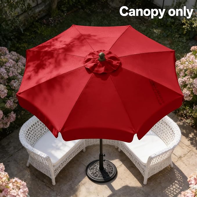 MASTERCANOPY Valance Patio Umbrella 10 ft Replacement Canopy for 8 Ribs-Red Canopy Only