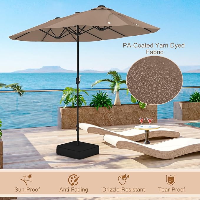 Giantex Patio Umbrella with Base, Double-Sided Outdoor Umbrella with Crank Handle, Umbrella Base Stand with 2 Sandbags, 12 Metal Ribs, Market Umbrellas for Garden Poolside Deck