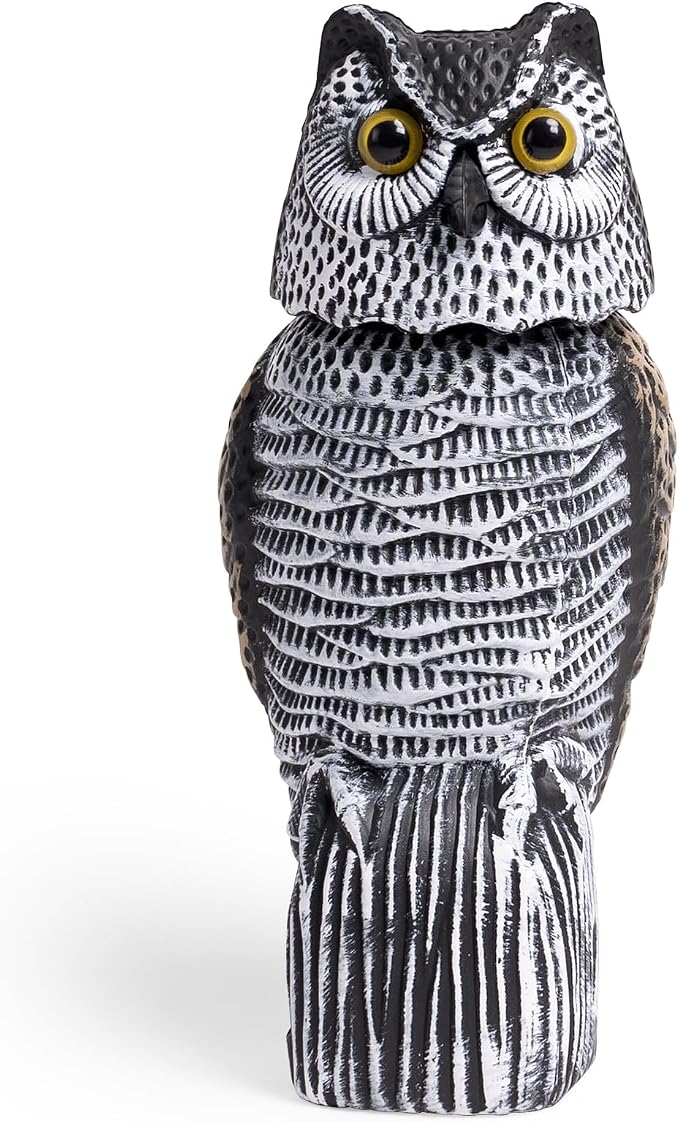 OFFO Fake Owl, Owl Statue for Garden and Yard Decoration, Weatherproof Plastic Rotating Head Outdoor Owl Decor for Porch Pool Patio Yard, 15-Inch Height, Round Ear Owl