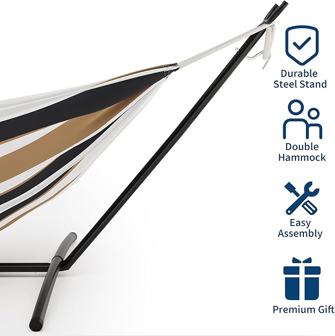 GAOMON Double Hammock with Stand, 450 lb Capacity, Adjustable Portable Hammock Chair with Sturdy Steel Frame, Thick Rope and Carrying Bag Suitable for Backyard, Camping or Outdoor