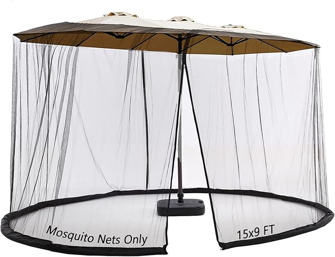 Mosquito Netting For 13/14/15FT Patio Umbrella Double-Sided, Screen Walls Zipper Double Door Black