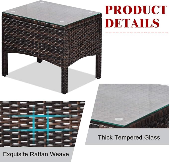 HAPPYGRILL 3 Pieces Patio Furniture Set Outdoor Rattan Wicker Coffee Table & Chairs Set with Seat Cushions Patio Conversation Set for Garden Balcony Backyard Poolside
