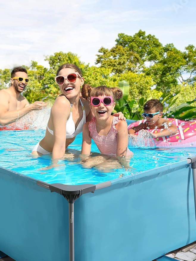 Above Ground Pool 15FT x 7FT Rectangle Swimming Pool with 1765 Gal Capacity, Easy Set Up, Outdoor Backyard Pools for Family, Adults
