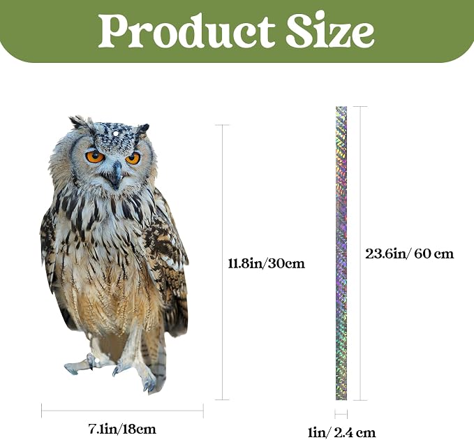 Fake Owl to Keep Pigeons Away from Balcony, 3Pcs Flat Plastic Owl to Scare Woodpecker from House, Garden Owls to Scare Pigeon Squirrel, Hanging Owls with Reflective Tape for Porch Patio Windows Yard