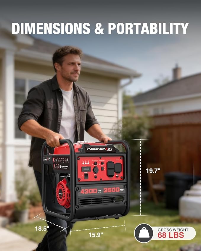 PowerSmart 4300-Watt Portable Generator with Inverter Technology, 3500W Rated, 223cc 4-Stroke Gas Powered Engine, 30 Amp for Home Backup, Camping, Emergency