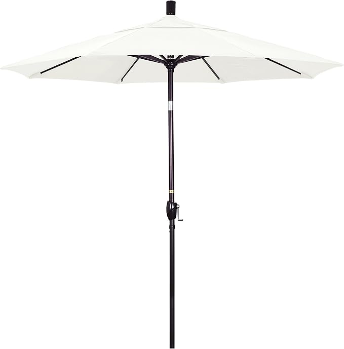 California Umbrella 7.5' Round Aluminum Market Umbrella, Crank Lift, Push Button Tilt, Bronze Pole, Sunbrella Canvas