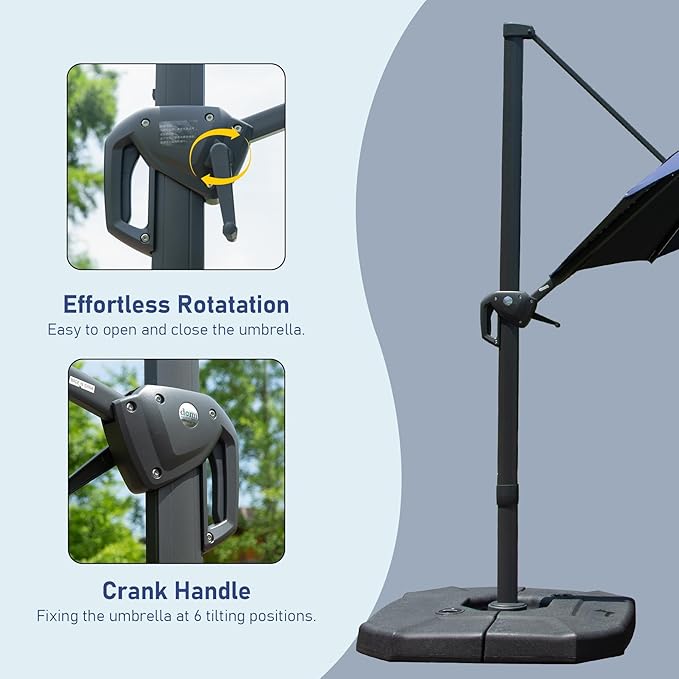 Domi 10FT Cantilever Patio Umbrella Solar Powered LED Round Deluxe Offset Umbrella, Aluminum Hanging Umbrella with 360°Rotation, Outdoor Market Umbrella for Deck Backyard Garden Pool, Navy Blue