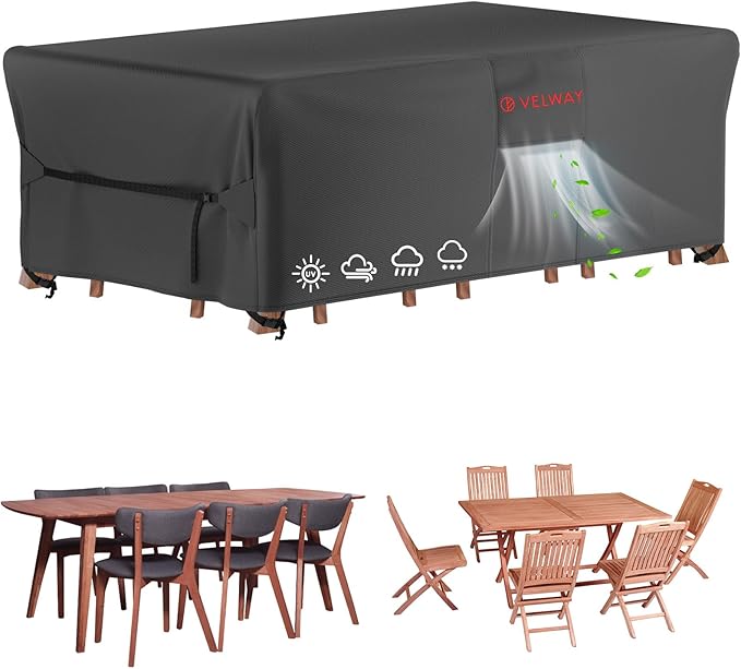 Velway Patio Furniture Cover Waterproof - Heavy-Duty 500D Upgraded Tear-resistant Outdoor Furniture Sofa Set Cover with Windproof Buckles&Large Air Vent Anti-UV Rectangle Furniture Covers 84"x44"x28"