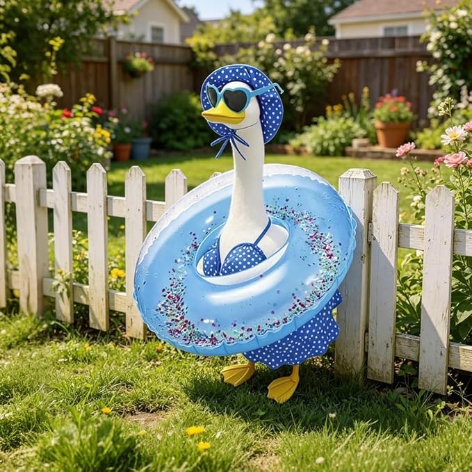 Bikini Porch Goose Outfits,Porch Goose Summer Outfits Swimsuit with Hat Sunglasses & Swim Ring,Fit 23'' Lawn Goose Statue for Summer Outdoor Garden Lawn Yard Decor (Swimsuit-Blue)
