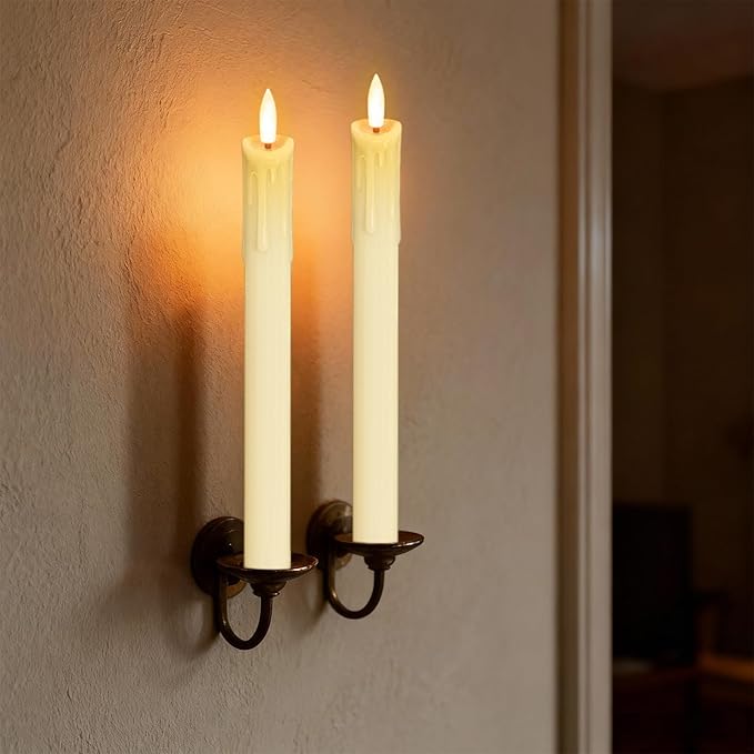 Rechargeable Flameless Taper Candles with Charging Station & Remote Timer, 6 Pcs Real Wax LED Taper Candles, Battery Operated Candlesticks for Home Wedding Christmas Decorations (Ivory)