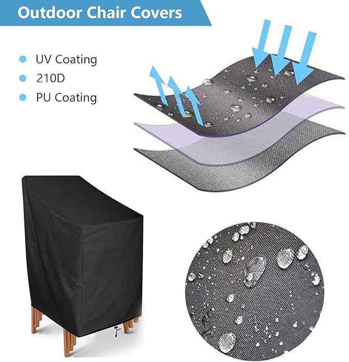 Outdoor Chair Covers, 4 Pack Waterproof Patio Stackable Chair Cover Outdoor Patio Furniture Covers Stack Cover, Fits 4-6 Stackable Dining Chairs, 25"W x 25"D x 47"H