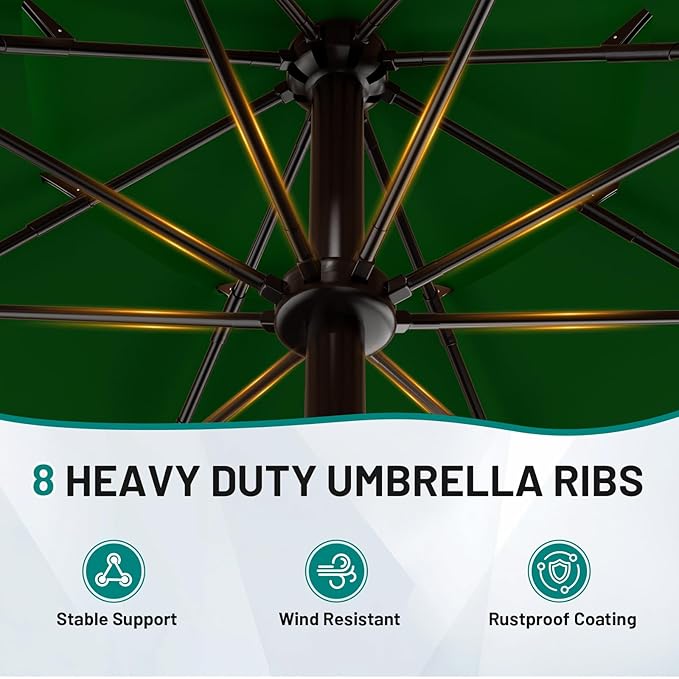 AreShark 9FT 3-Tiers Patio Umbrella with Valance, Outdoor Umbrellas with Crank/Tilt, Table Market Umbrella Vented w/ 8 Sturdy Ribs for Garden, Deck, Backyard, and Pool, Dark Green