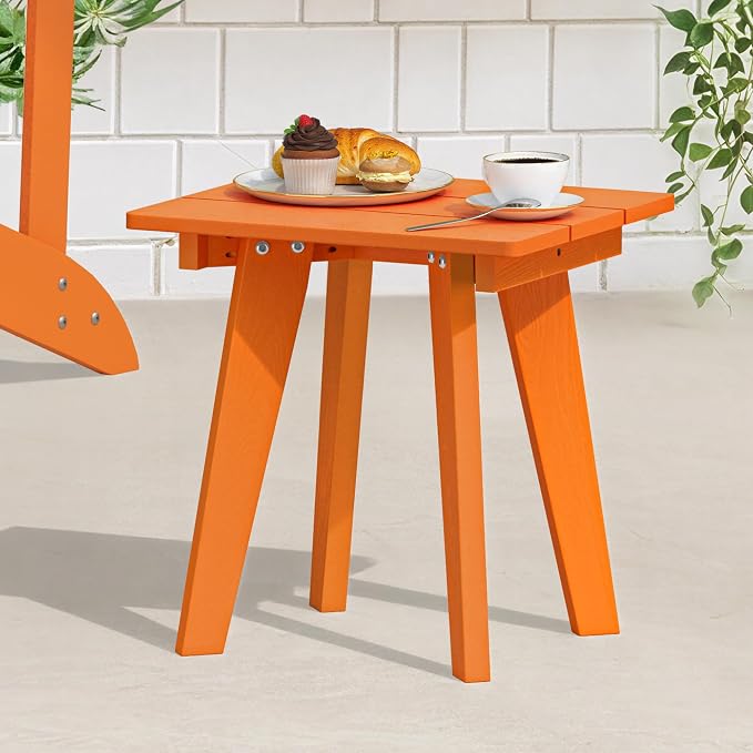 Outdoor Side Table, HDPE Weather Resistant Small Patio Table for Porch and Balcony, 200 LBS Capacity Heavy Duty Small Outdoor Table for Backyard and Pool, Easy Maintenance, Orange