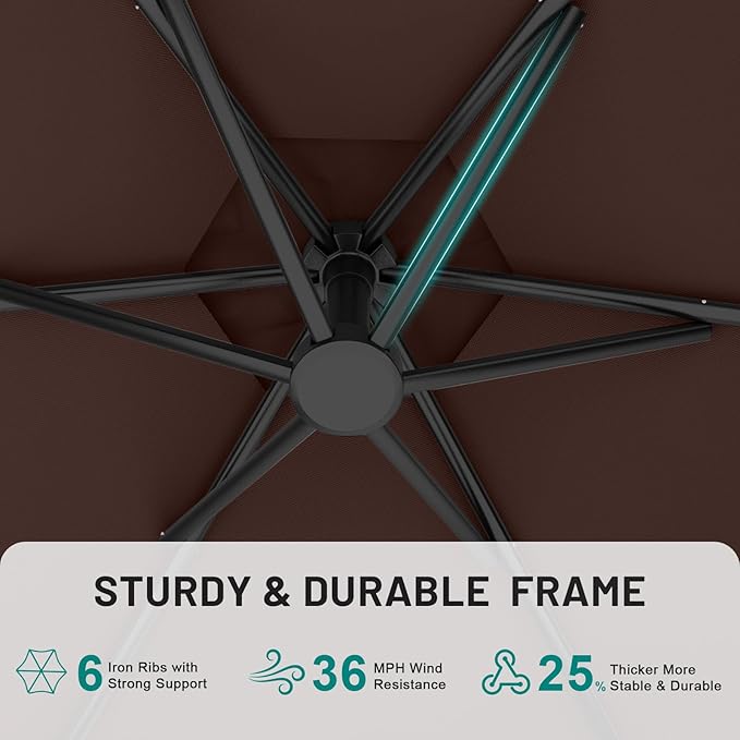 AreShark 10FT Patio Outdoor Umbrella, Offset Patio Umbrella Cantilever Umbrella, 6 Sturdy Ribs, Easy Adjustment for Garden Market Pool with Cross Base (Brown)