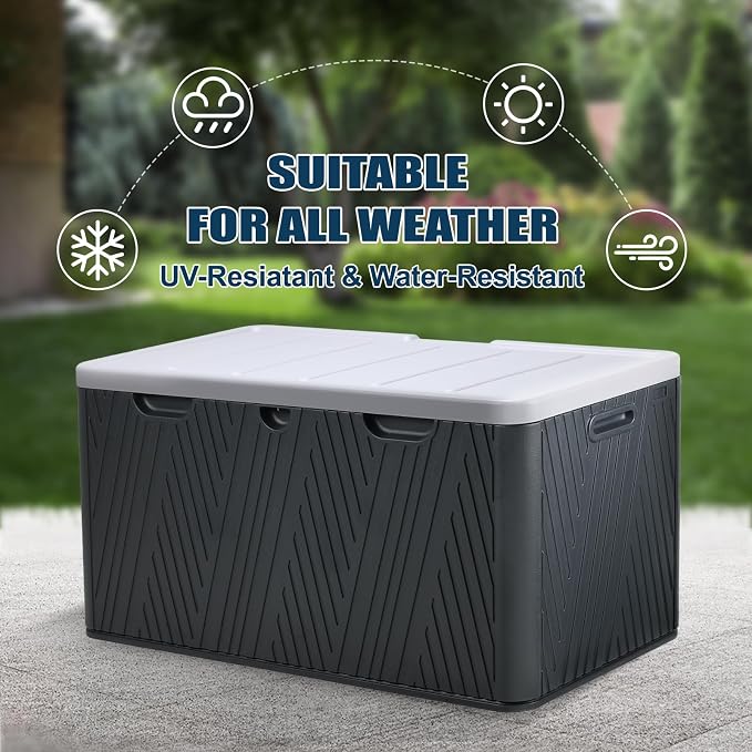 Aoodor 85 Gallon Deck Box, Outdoor Storage Box, Waterproof & Weather-Resistant Lockable, Patio Bench Storage Box for Cushion, Garden Tools, Black