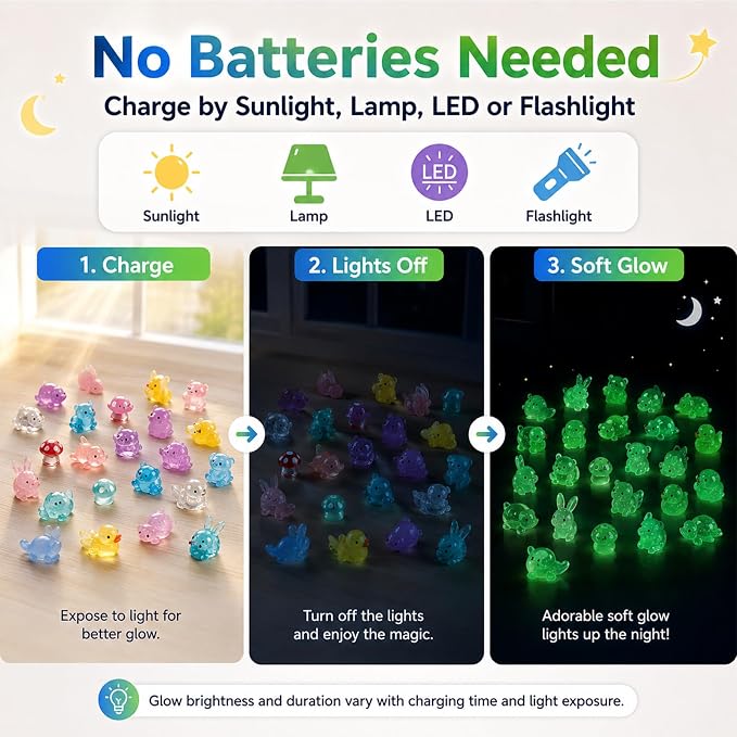 200PCS Mini Resin Animals Variety Pack Glow in The Dark, Miniature Figurines in Bulk & Tiny Ducks, Mini Figures to Hide, Fairy Garden Accessories Outdoor, Desk Pets Toys, Small Little Plastic Animals