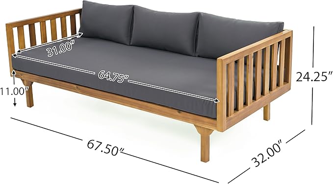 Merax Outdoor Acacia Wood Conversation Set - Patio 3-Seat Loveseat Sofa w/Coushion and Round Coffee Table for Backyard, Lawn, Balcony, Teak+Dark Gray/Light Teak