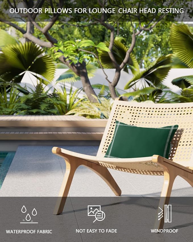 Outdoor Pillows Covers with Inserts Solid Color Sea Green Waterproof Recliner Pillow with Adjustable Strap Throw Pillows for Patio Furniture Pool Lounge Chair, 11x16 inch, 1PCS