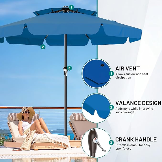 AreShark 12ft 2-Tier Patio Umbrella with Valance - Outdoor Umbrella Waterproof UV Protection, Market Table Umbrella w/ 8 Sturdy Ribs&Crank for Pool, Backyard, Garden(Royal Blue)