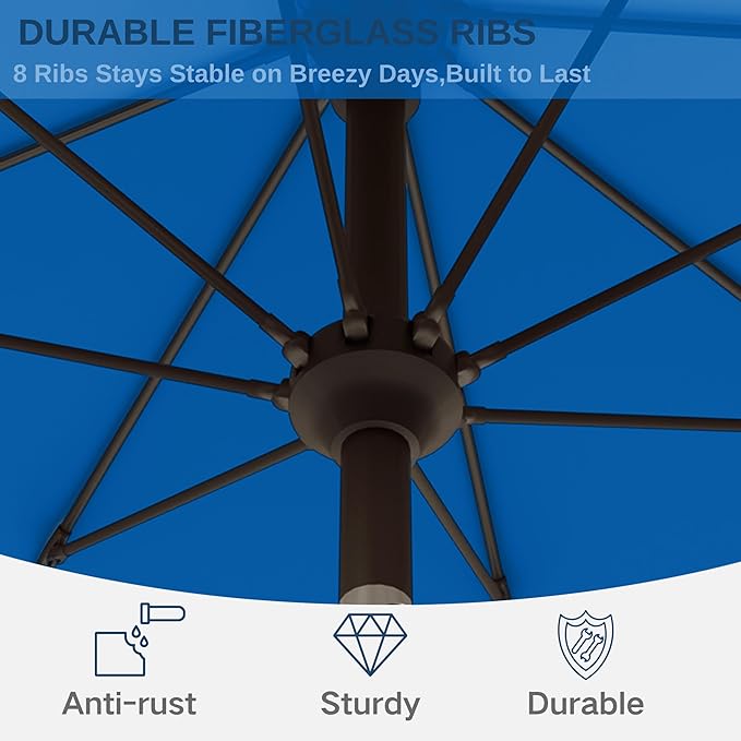 11FT Patio Umbrella, Outdoor Umbrella with with 8 Sturdy Fiberglass Ribs,Market Table Umbrella with Push Button Tilt and Crank,Suit for Backyard,Garden,Pool,Deck(Royal Blue)