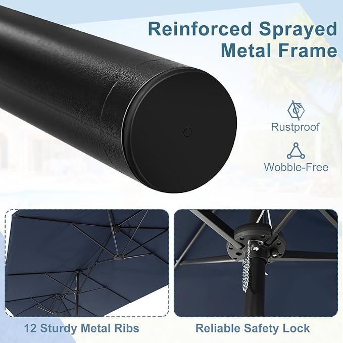 Giantex Patio Umbrella with Base, Double-Sided Outdoor Umbrella with Crank Handle, Umbrella Base Stand with 2 Sandbags, 12 Metal Ribs, Market Umbrellas for Garden Poolside Deck
