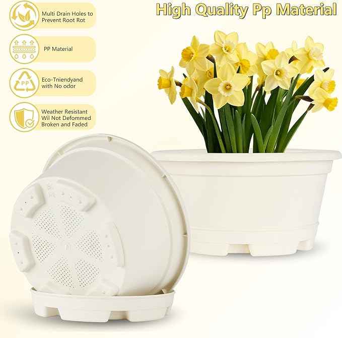 KPUVX 5 Pack 8.5 inch Plant Pot,Outdoor Flower Pots,Plastic pots for Plants Indoor with Drainage Holes and Trays, Decorative Garden Containers Sets for Houseplants