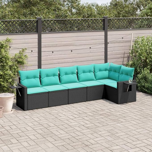 6 Piece Patio Sofa Set with Cushions, Front Porch Furniture Outdoor Dining Sets Patio Conversation Set Porch Furniture Set for Exhibition Garden Piazza Negotiation Area Black Poly Rattan