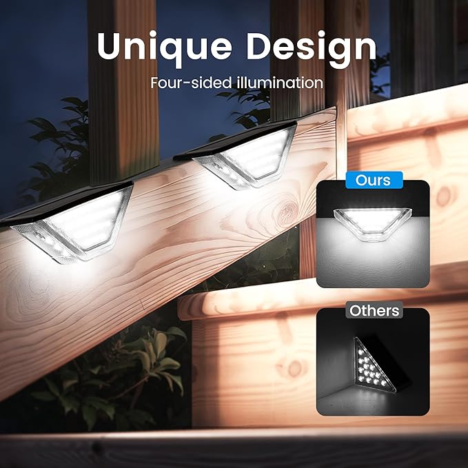 SOLPEX 10 Pack Four-Sided Illumination Solar Step Lights for Outside, Solar Stair Lights Outdoor, Solar Railing Lights Outdoor Waterproof with 33 LEDs for Steps, Stair, Deck, Porch (Cold White)
