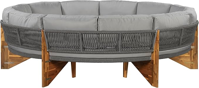 3-Piece Outdoor Patio Furniture Sectional Sofa Set, 2 Semi-Circle Sofas with Coffee Table, All-Weather Acacia Wood Conversation Set with Cushions for Garden Backyard Balcony, Freely Combined