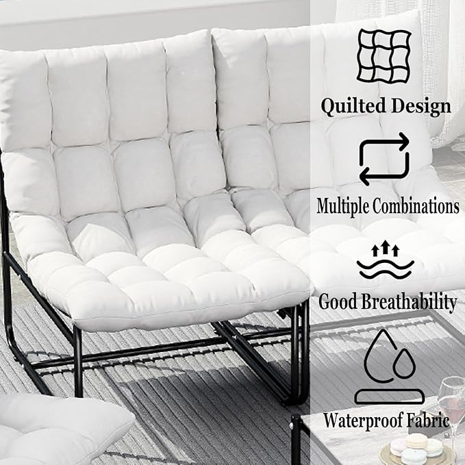 Sectional Outdoor Furniture, Patio Couch Set with Cushion, Modern Patio Conversation Sets with Table, Outdoor Sofa Set for Balcony, Lawn, Deck & Porch, Pure White