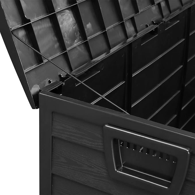 75 Gallon Outdoor Storage Deck Box with Wheels, Lockable Plastic Garden Storage Chest, Polypropylene Resin, Waterproof UV-Resistant, 44 x 21.3 x 19.3 Inches, Black