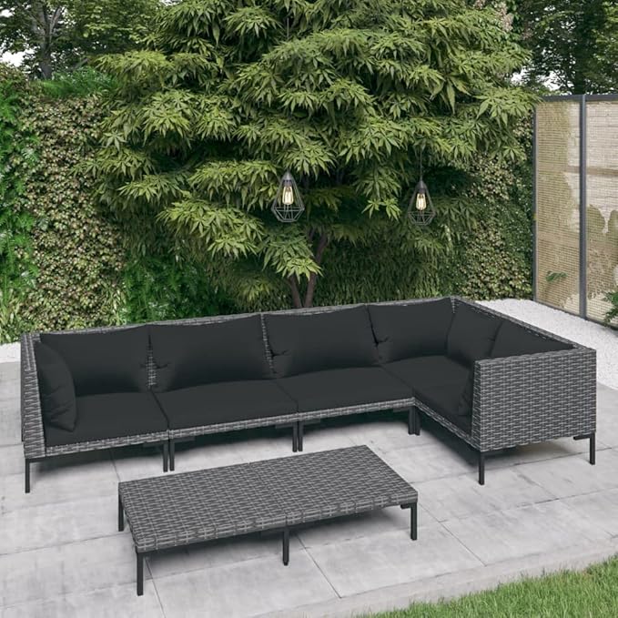 Patio Lounge Set with Cushions,Outdoor Table and Chairs Set,Terrace Conversation Set Furniture,Outdoor Furniture,for Garden,Backyard,6 Piece Poly Rattan Dark Gray