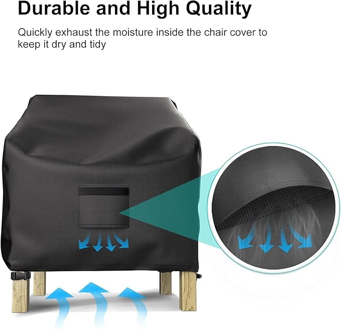 Patio Chair Covers for Outdoor Furniture Waterproof 2 Pack, Lawn Chair Covers 600D Heavy Duty Oxford Cloth, Large Covers for Lounge Lawn Deep Seat Black 40" W x 40" D x 36" H