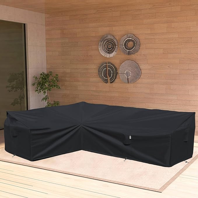Heavy Duty Outdoor Sectional Sofa Cover, Waterproof 600D Patio Sectional Couch Covers, Lawn Patio Furniture Cover (Midnight Black, 100"x130"(L-Shaped-Left Facing))