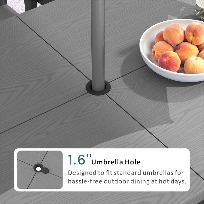 9-Piece HDPE Outdoor Patio Dining Set,Outdoor Table and Chairs,Modern Plastic Dining Sets with Umbrella Hole Cut-Out Table and 8 Chairs Gray