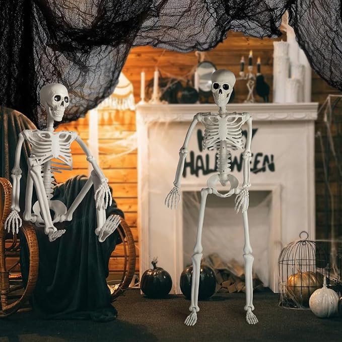 HBSTK 2Pack 36 Inches Pose-N-Stay Halloween Skeleton Life Size Full Body Posable Movable Jonints for Halloween Decoration Decor
