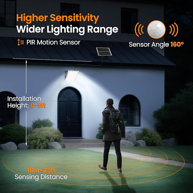 Solar Lights Outdoor Waterproof, Motion Sensor Outdoor Lights, 3 Modes 184 LED 150% Bright Upgraded Convex Lens 16.4 Ft Cord, Dusk to Dawn Solar Flood Light for Porch, Patio, Yard, Garage