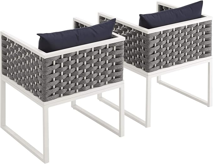 Modway Stance Outdoor Patio Aluminum Set of 2 Dining Armchair in White Navy