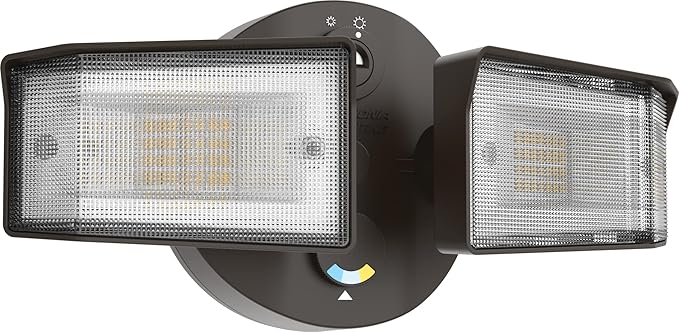 Lithonia Lighting HomeGuard 2-Light LED Outdoor Flood Lights, Outdoor LED Lights, Dusk to Dawn Sensor, Adjustable Lumens, Selectable Color, Square Heads, Dark Bronze (HGX LED 2SH ALO SWW2 120 PE DDB)