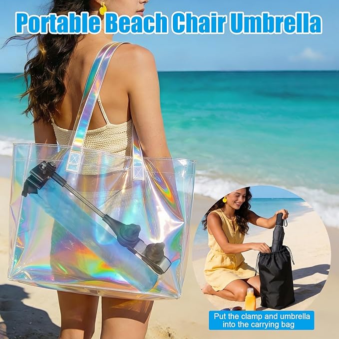 Beach Chair Umbrella with Clamp 360° Adjustable Clip On Umbrella for Camping Chair UPF 50+ UV Protection Sun Shade Portable Stroller Umbrellas for Travel, Wheelchair, Boat, Patio, Golf Cart