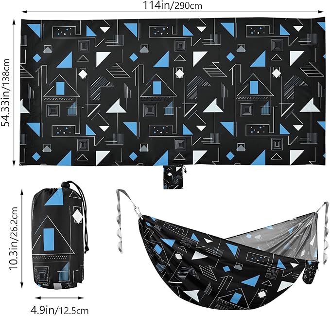 Camping Hammock Outdoor Hammocks for Outside Triangle Lines Black Beach Trees Portable Lightweight with Pockets Tree Straps Indoor