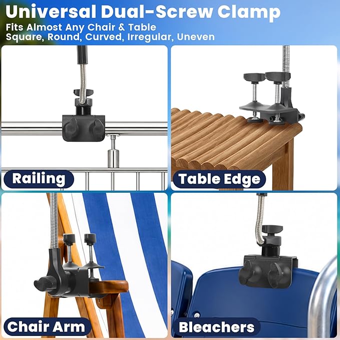 Chair Umbrella with Clamp,2PACK 53 inches Double Canopy Beach Chair Umbrella with Universal Clamp,50+ UV Protection,360° Swivel,Folding Clip on Sun Umbrellas for Table,Camping,Bench Chairs,Golf Cart