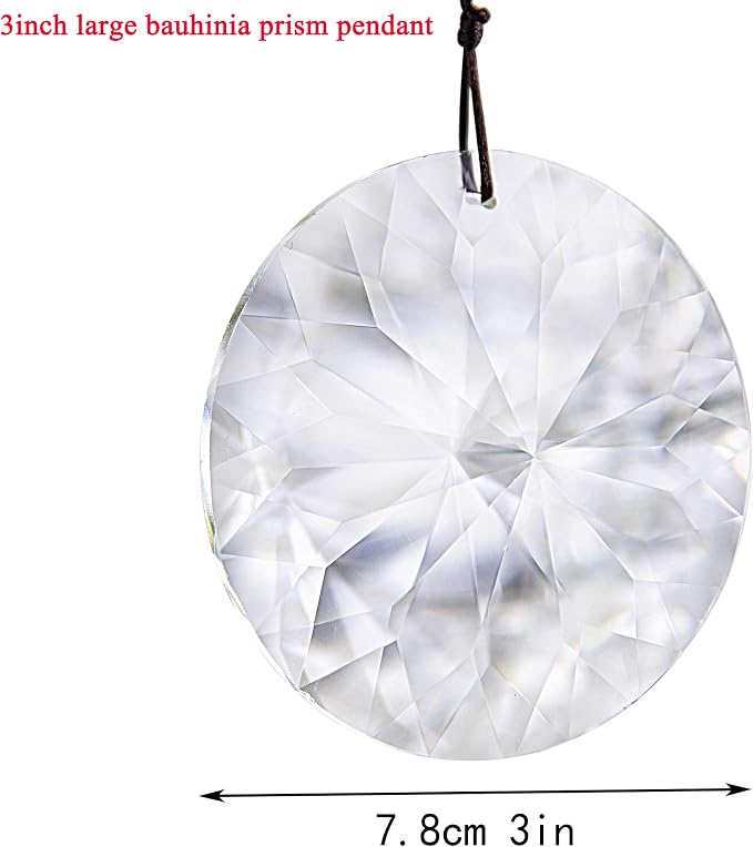 YU FENG Bauhinia Hanging Faceted Crystals Large Window Prisms Suncatcher | 3inch Round Crystal Ornament, Window Hanging Decor, Chandelier Pendant, Clear Sun Catcher Decoration