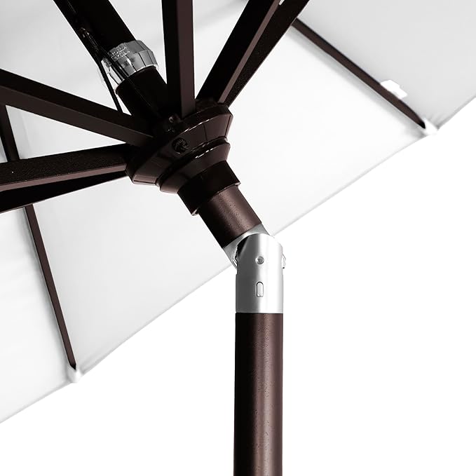 California Umbrella 5-Year-Non-Fading, 9Ft Premium Patio Umbrella, Hand-Crank, Button-Tilt, Bronze Frame, Solution Dyed White Fabric