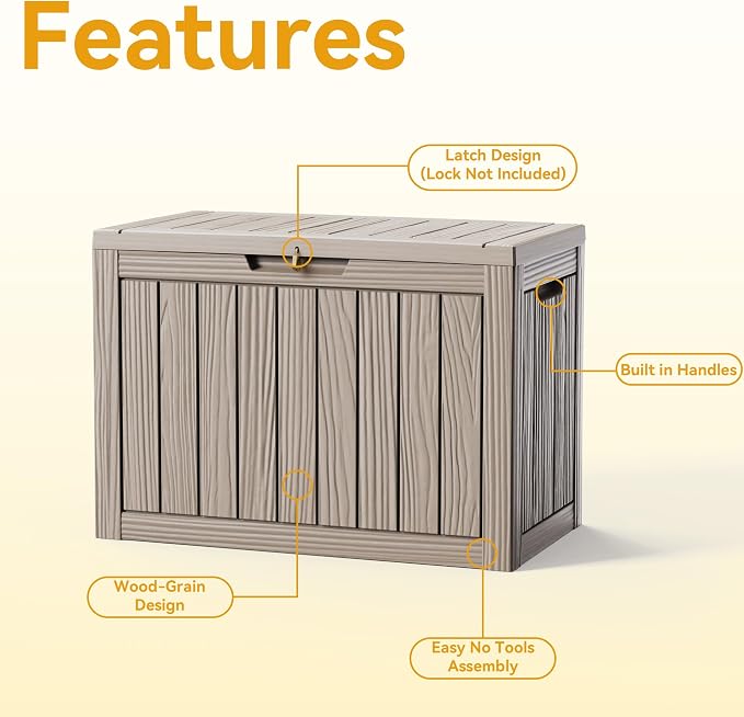 50 Gallon Deck Box for Outdoor and Indoor Use, Outdoor Storage Box for Picnic Supplies, Gardening Tools Waterproof, Lockable and Easy to Install Grey