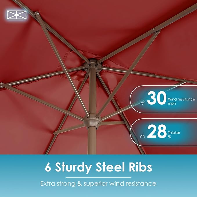 GREENVINES 6.5X10 FT Rectangular-Patio-Umbrella | Outdoor-Table-Umbrellas | 6 Sturdy Steel Ribs | Push Button Tilt & Crank | Waterproof | Market Umbrella | for Pool Backyard Garden Deck | Red