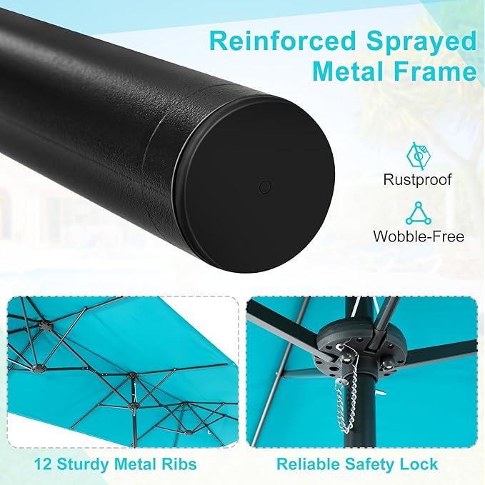 Giantex Patio Umbrella with Base, Double-Sided Outdoor Umbrella with Crank Handle, Umbrella Base Stand with 2 Sandbags, 12 Metal Ribs, Market Umbrellas for Garden Poolside Deck