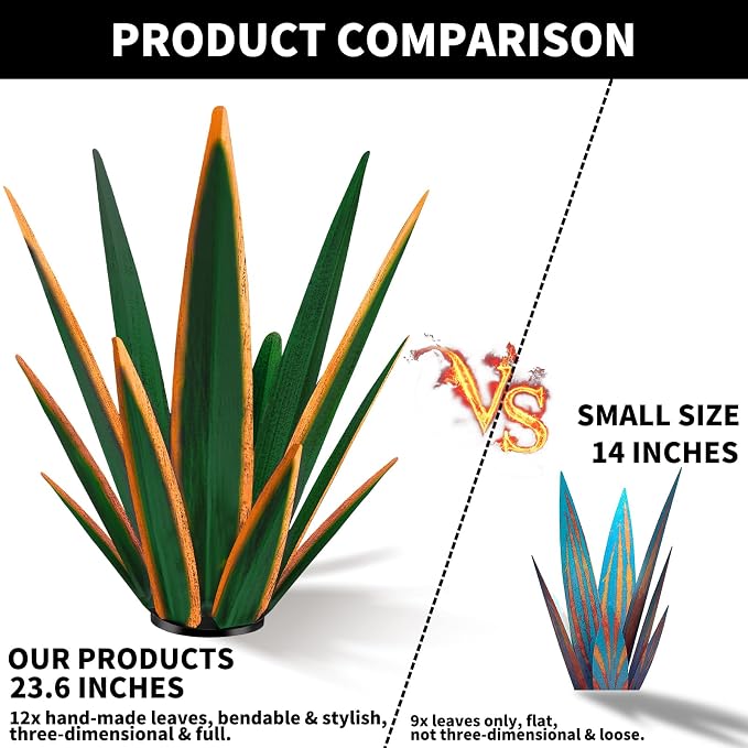 KODIBO 24" Metal Agave Plant Outdoor Decor, Large Garden Statue, Dark Green | Weather-Resistant Metal, Hand-Painted Finish, Tequila Rustic Sculpture, Southwestern Patio Ornament for Desert Landscaping